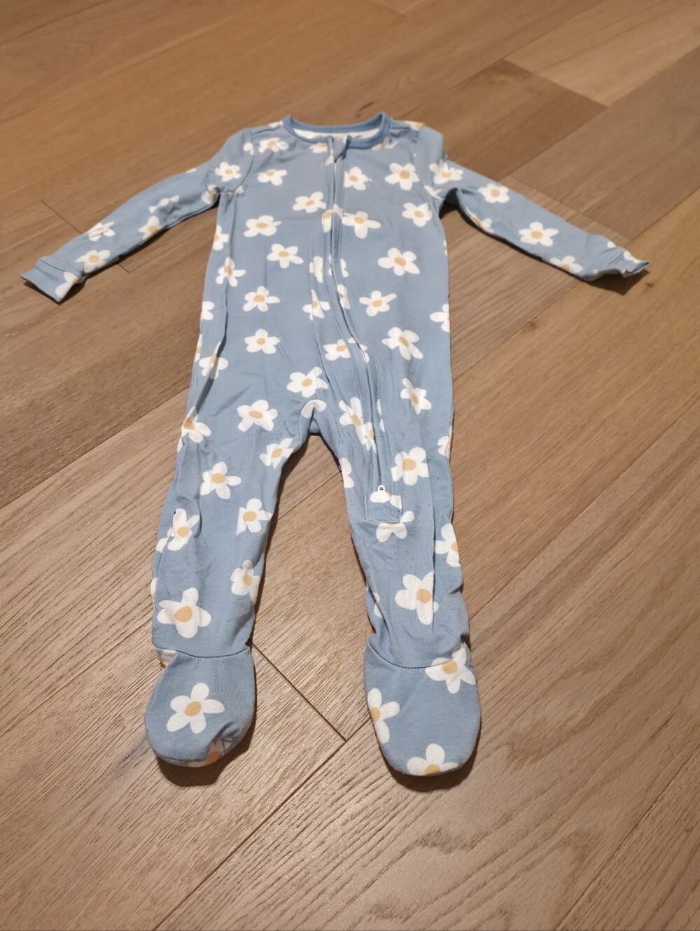Kids Blue Floral Footed One-Piece Pajama